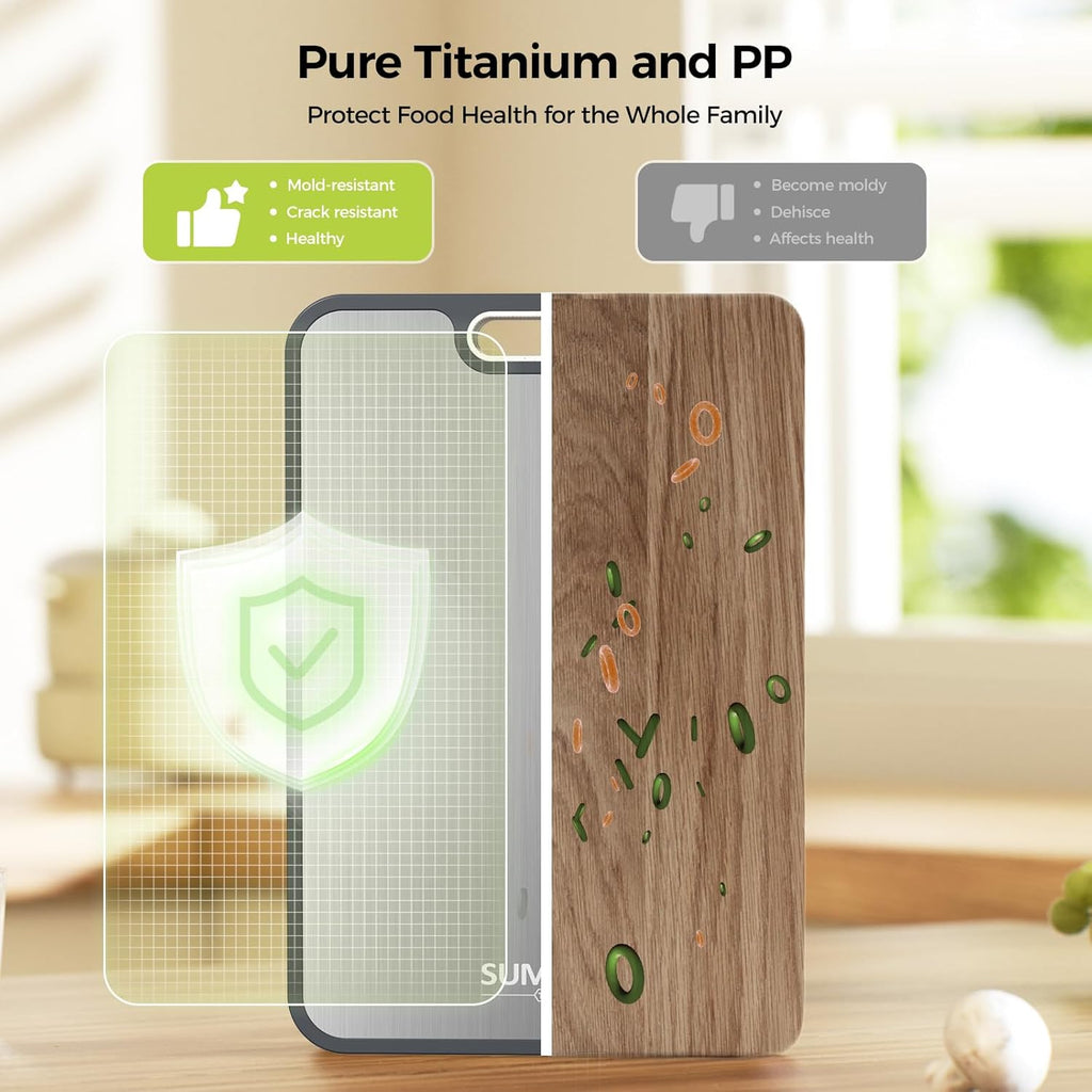Titanium Cutting Board - Double-Sided Food Grade Pure Titanium | Easy to Clean, Large Size 18” x 12.5”
