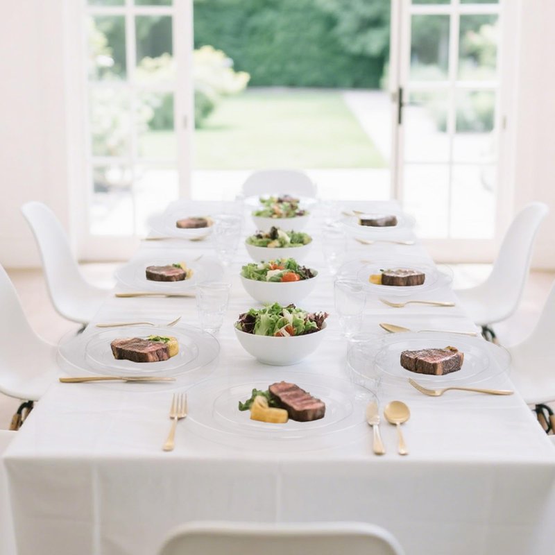 ROCOHANTI 100 PCS White Plastic Plates, White Plates Disposable Include 50 Dinner Plate and 50 Dessert Plate, Heavy Duty plastic plates Perfect for Christmas Party/Holiday/Wedding
