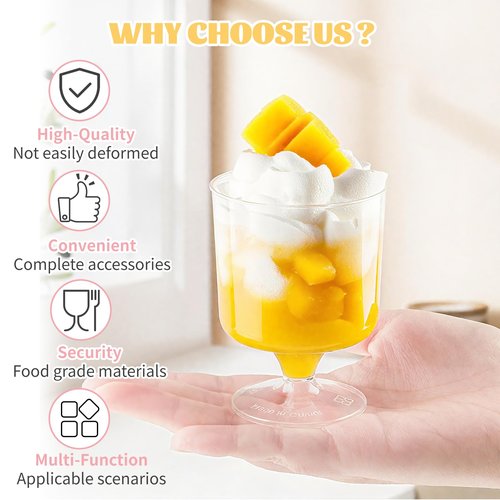 Hsxfl 120 Pcs Mini Dessert Cups with Spoons 60 Pcs 5 OZ Small Clear Plastic Dessert Parfait Cup 60 Pcs, Round Goblet Disposable Fruit Ice Cream Cake Pudding Cups Appetizer Bowl For Party