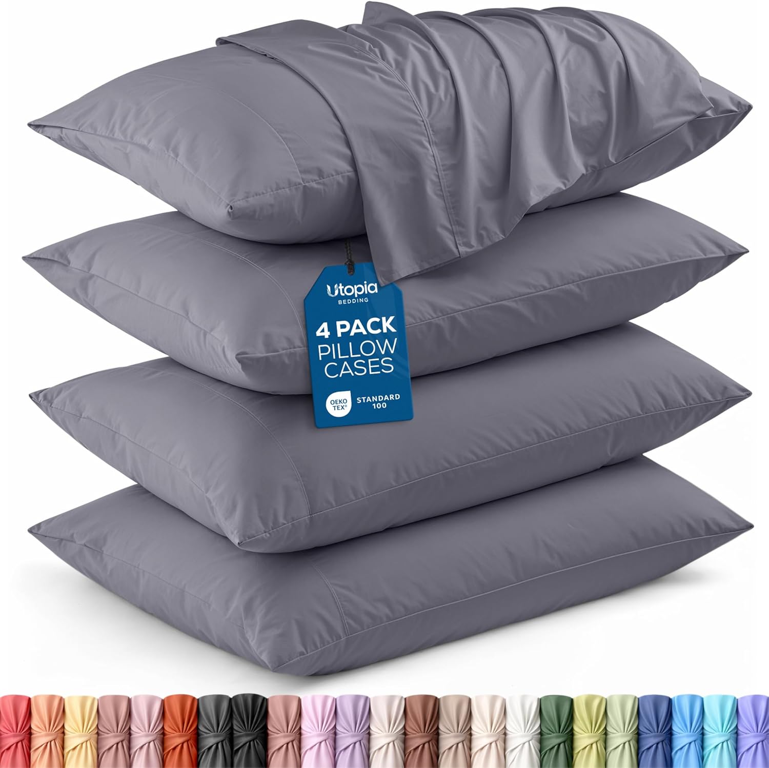 Utopia Bedding Queen Pillow Cases - 4 Pack | Soft Brushed Microfiber | Fade Resistant 20x30 Inches - Grey