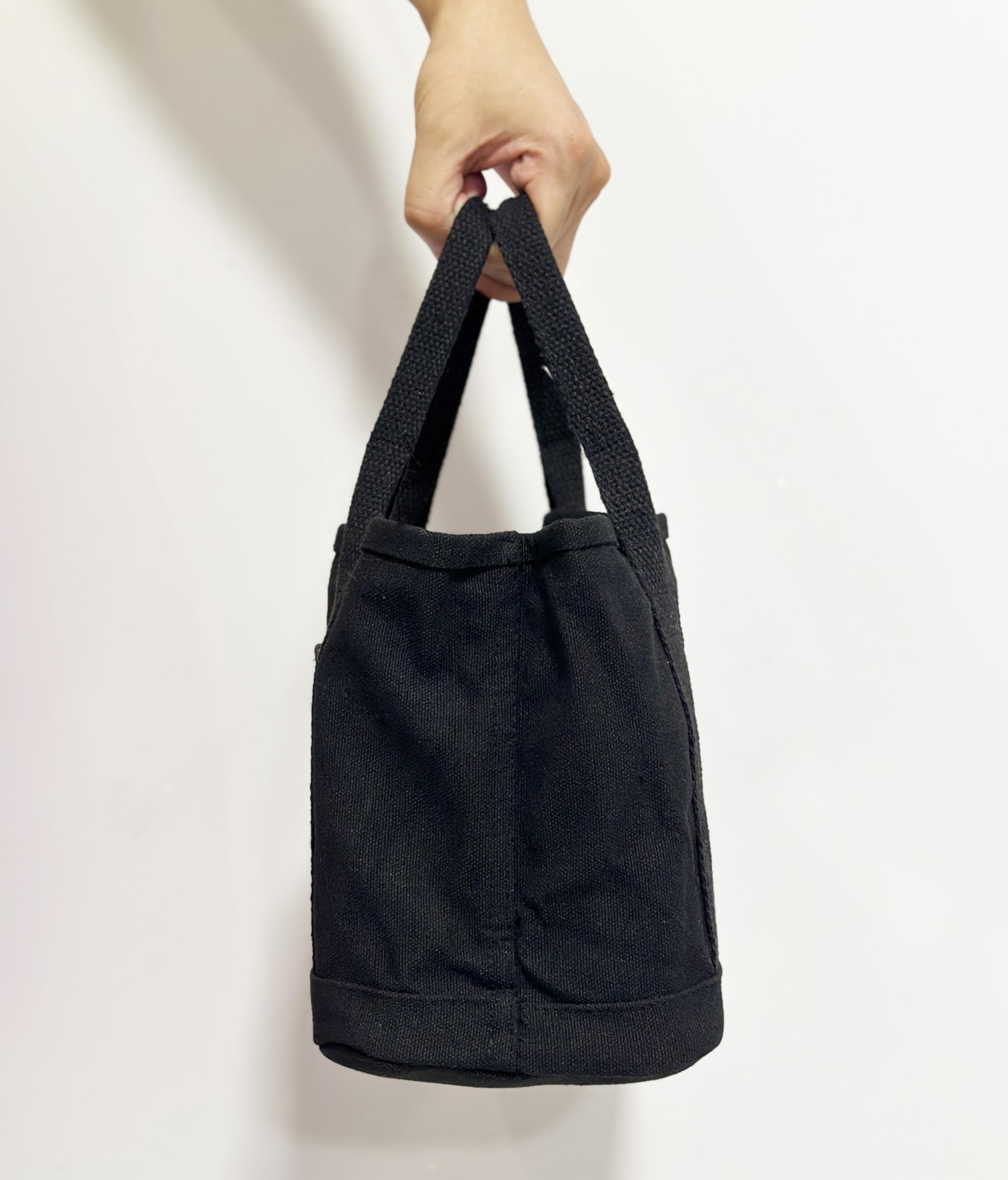 PACEKONER Canvas Tote Bag with Multi Pockets, Heavy Duty Tote, Foldable Shopping Bags, Reusable Grocery Bag for Work School Travel (Black)