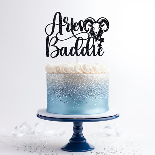 Aries Baddie Cake Topper - Zodiac Birthday Decor with Black Glitter | Perfect for March & April Celebrations