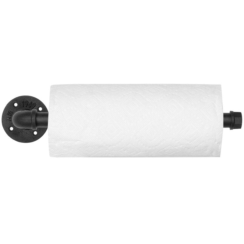 MyGift Paper Towel Holder Under Cabinet Paper Towel Holder Wall Mount, Industrial Pipe Matte Black Hanging Kitchen Towel Rack
