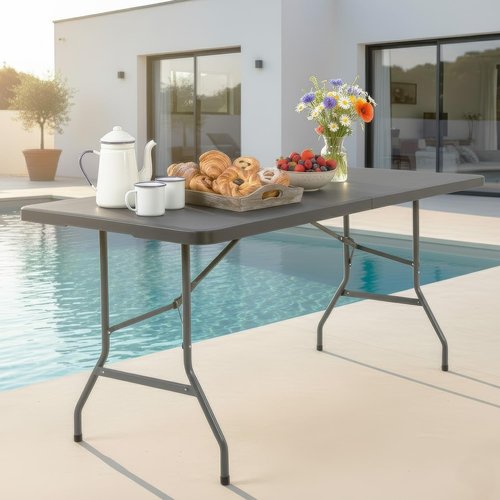 FDW 6FT Folding Table - Portable Black Picnic & Party Table with Carrying Handle