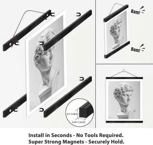 HONKKI Magnetic Poster Hanger Frame - Stylish Black Wood for 33x23, 33x47, 24x33 Movie & Music Posters | Perfect for Wall Art & Home Decor