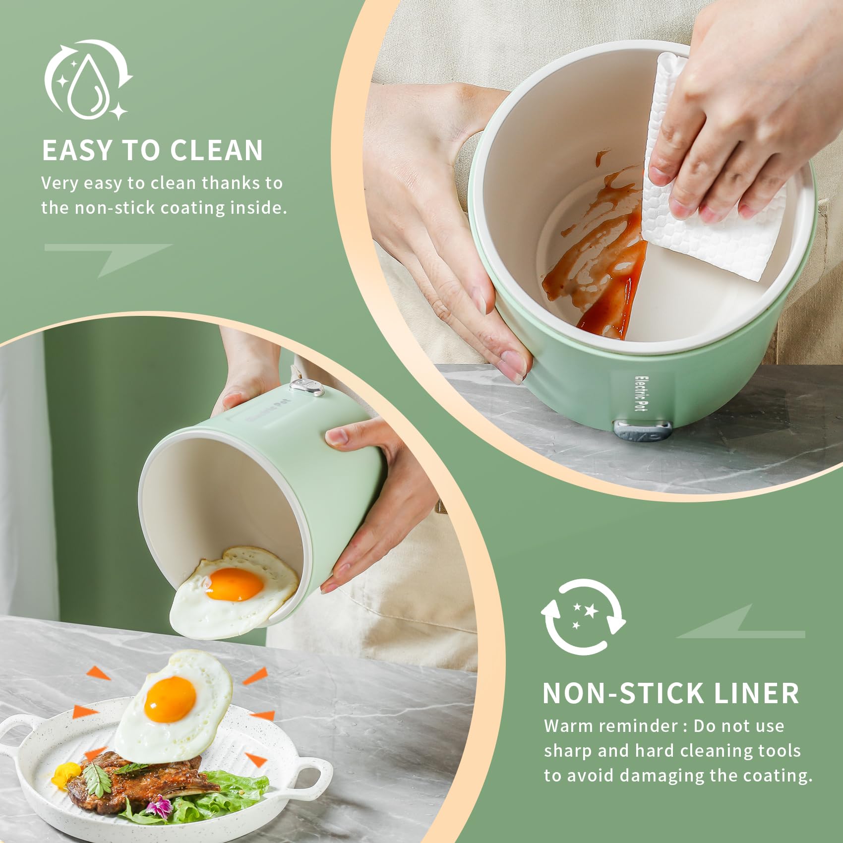 Zelarca Hot Pot Electric, 1L Mini Ramen Cooker, 450W Rapid Noodles Cooker, Multifunctional Electric Pot for Cooking Pasta, Soup, Portable Pots with Over-Heating Protection for Dorm, Office, Travel