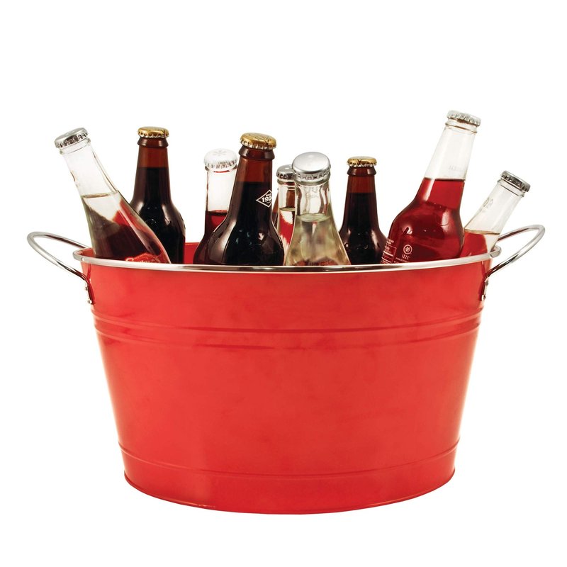 Twine Big Red Ice Bucket - Galvanized Metal Drink Beverage Tub for Home Parties, Country Home Wine And Beer Chiller, Holds 4.5 Gallons