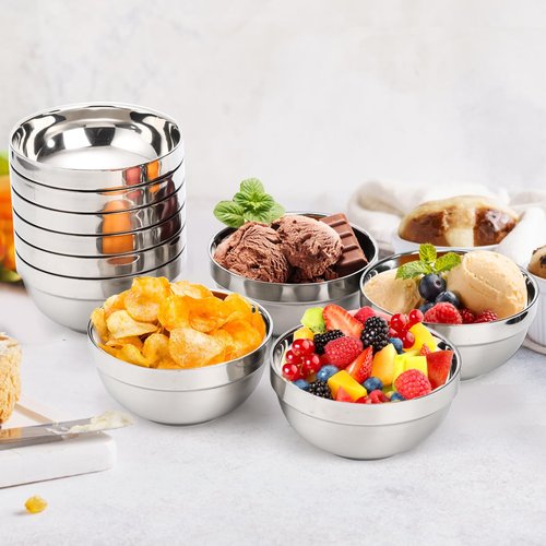 yarlung 10 Pack Stainless Steel Bowls 5 Inch Snacks Bowl, 15 Oz Soup Bowl Lightweight Salad Bowls Double-walled Metal Serving Dishes for Sauces, Rice, Noodle, Ice Cream