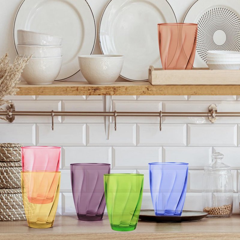Topsky 12-ounce Plastic Water Tumblers | Set of 4 Transparent Unbreakable Drinking Glasses Clear Acrylic Reusable Juice Wine Cups for Home Picnic Party, Dishwasher Safe,Stackable