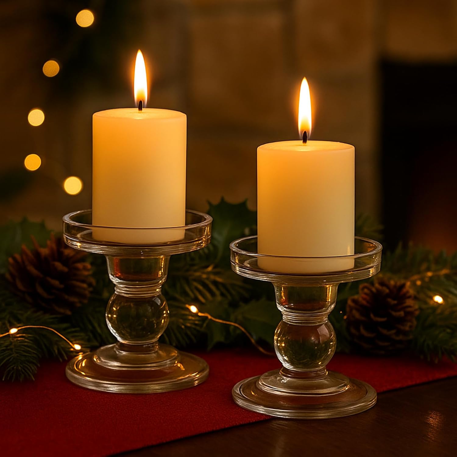 Regine Switzerland Glass Candle Holders - Elegant Pillar Candle Holder Set of 3 for Weddings & Home Decor