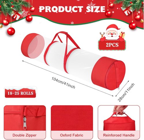 Gift Wrap Storage Organizer by 2Pack - Durable 600D Oxford Fabric for 18-25 Rolls - Red