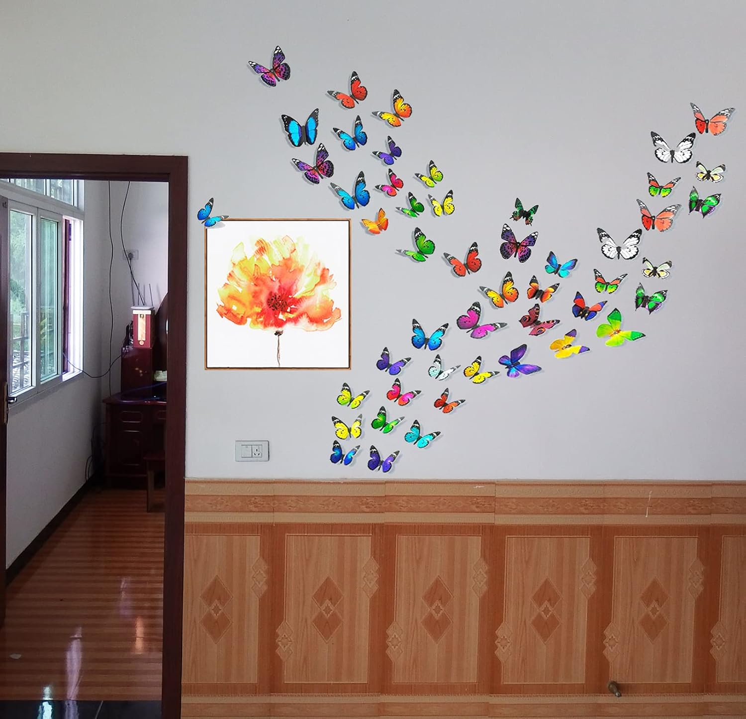 Skiennix Butterfly Wall Decor - 80 PCS Waterproof & Removable Foldable Plastic Stickers for Home & Bedroom