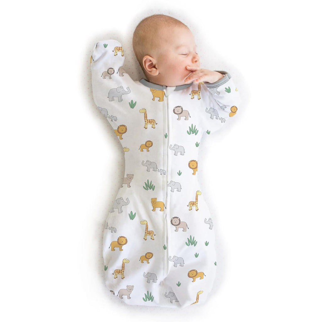 On Safari Amazing Baby Transitional Swaddle Sack - Arms Up Sleeves & Mitten Cuffs, Small 0-3 Months