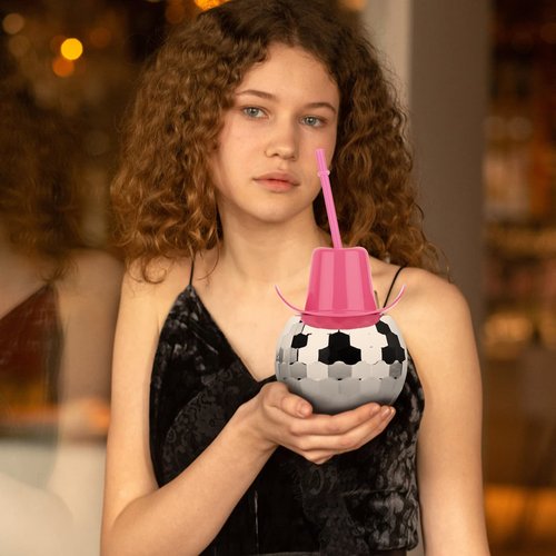 MAKCNMYM 9 PCS Disco Ball Cups Pink Cowgirl Hat Mirror Party Cup with Straws Silver 70s Cocktail Cup Sparkling Tumbler Wine Glass for 1970s Bar Dance Cowboy Bachelorette Party Decorations Supplies