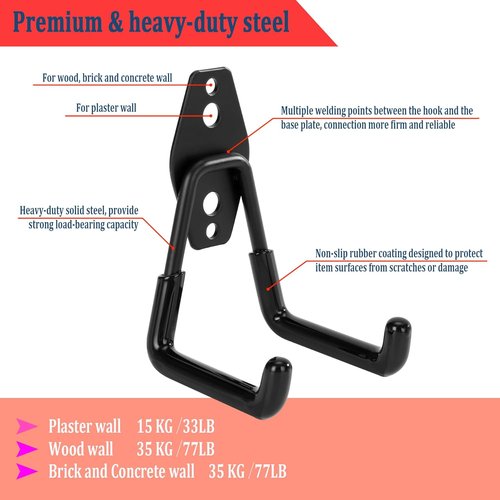 Heavy Duty Garage Hooks by [Brand Name] - 8 Pack Wall Mount Tool Organizer for Ladders, Bikes & Garden Tools