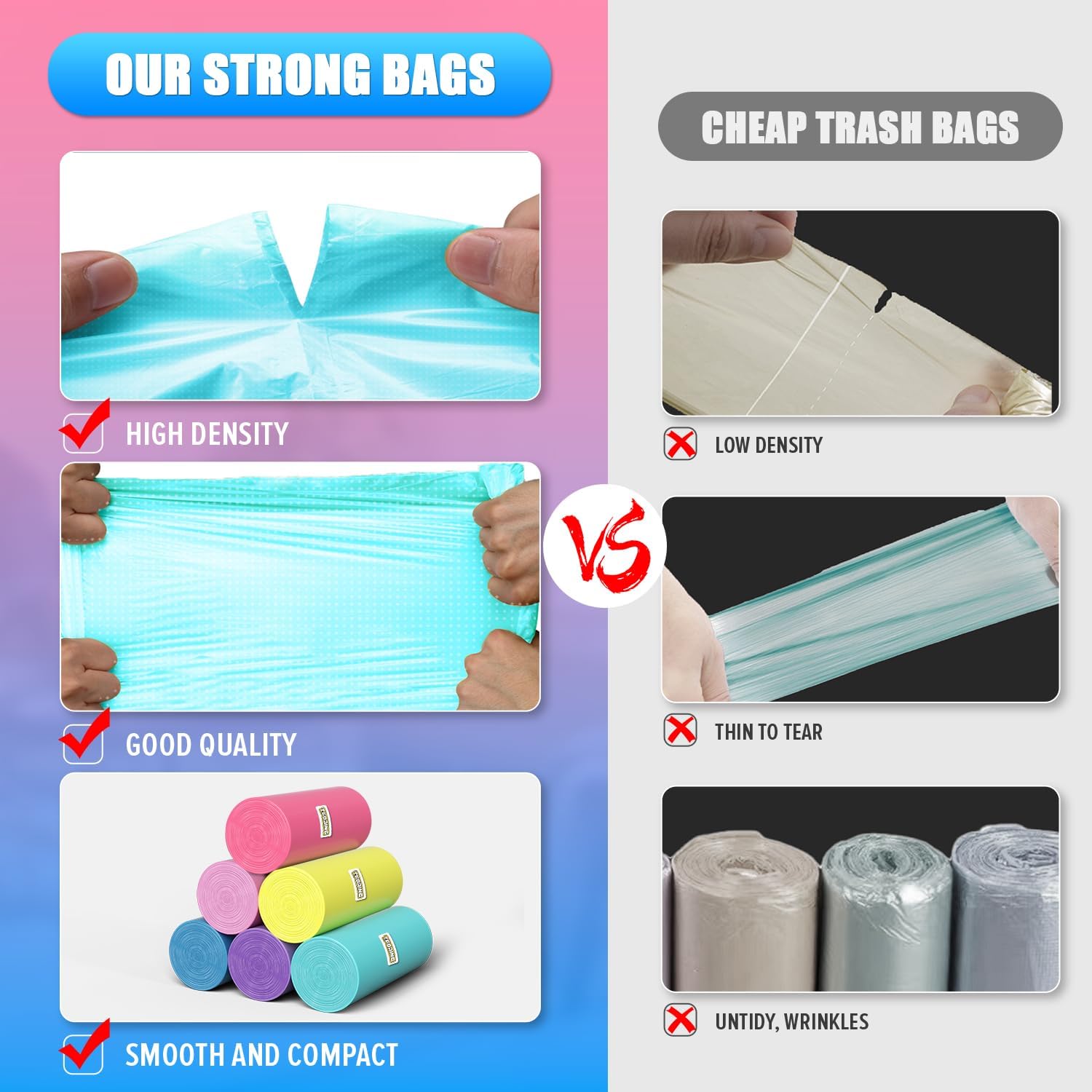 Skiennix 150 Count Small Trash Bags - Unscented Leak-Proof 4 Gallon Bathroom Can Liners | Ideal for Office & Car