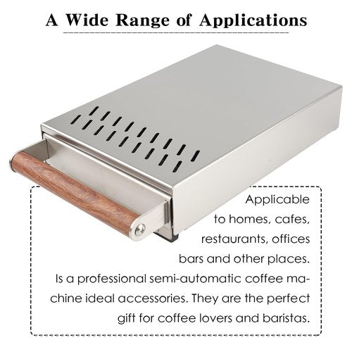 Handle Drawer Knock Box, Stainless Steel Detachable Coffee Stick Tapping Container, Shock-Absorbing And Durable Barista Style Tapping Box, Detachable Tapping Stick, Wooden Handle (Silver)