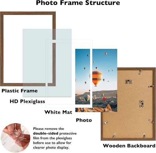 JCJMY 12x16 Picture Frame - Brown Wall Hanging Frame with 11x14 Mat | Display Photos Stylishly