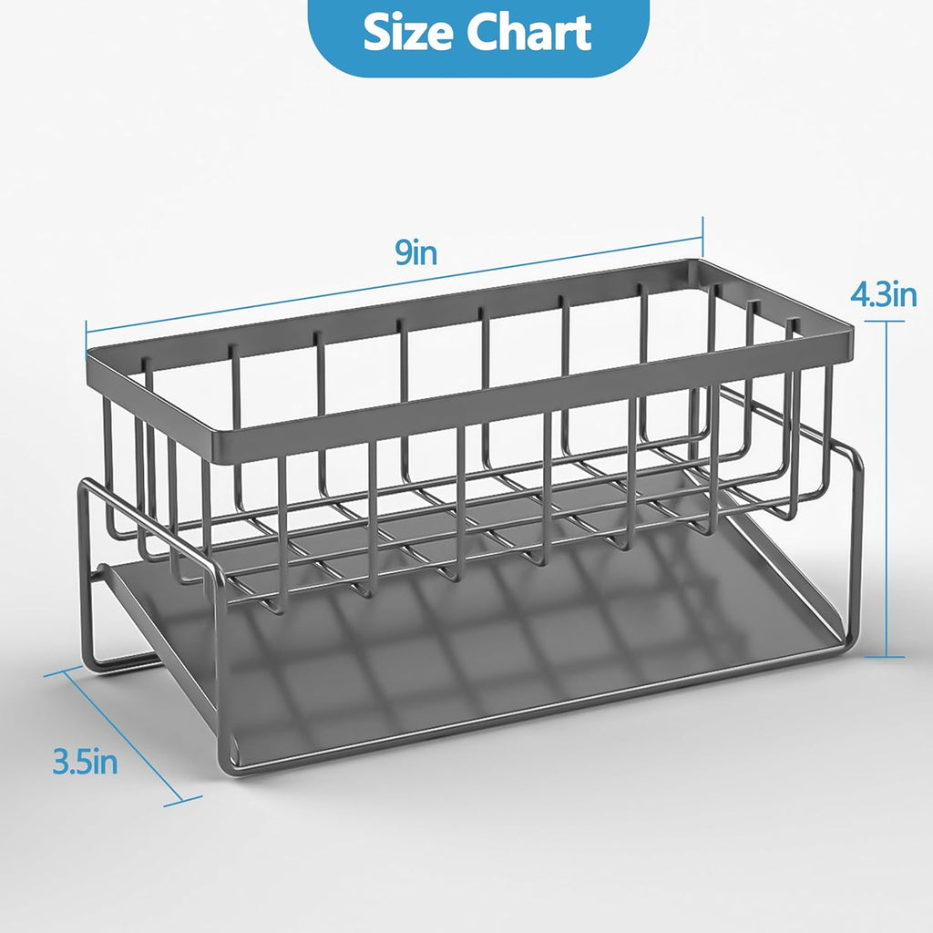 Skiennix Kitchen Sink Sponge Holder - Rustproof Stainless Steel Caddy Organizer | Self-Draining Design, Grey