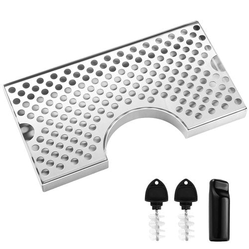 Dbgogo Kegerator Beer Drip Tray Stainless Steel Keg Drip Tray with Non-Slip Silicone Pads 4.4” Cutout Kegerator Surface Mount Beer Tower Drip Tray for Home Bar Mini Fridge without Drain