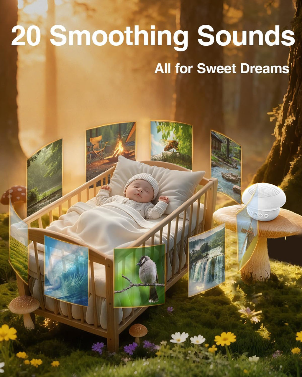Skiennix Portable White Noise Sound Machine - 20 Soothing Sounds, 48H Battery, Night Light & Timers