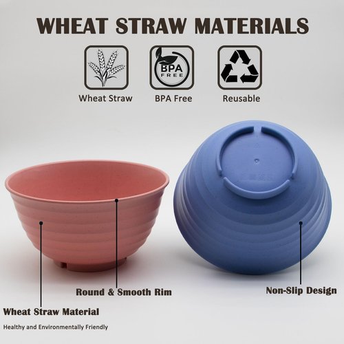 MKYHBOO Cereal Bowls Set, 37oz Unbreakable Wheat Straw Bowls Set, 6 Pcs Reusable Plastic Soup Bowls, Deep Lightweight Bowl Sets