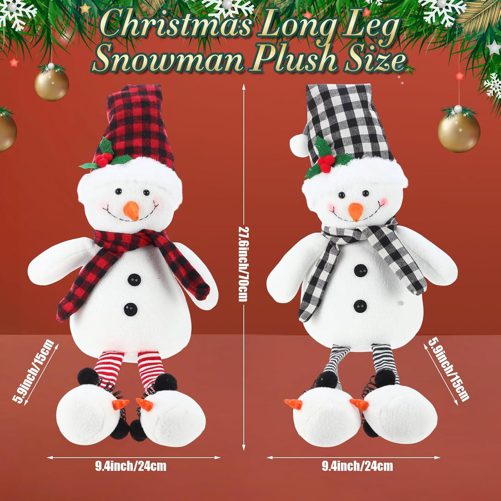 Threehoney Plush Snowman Decor - 2 Pcs 27.6" Sitting Stuffed Toy with Scarf & Hat | Rustic Christmas Tabletop Ornaments