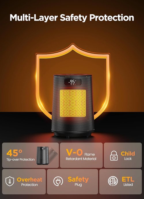 GiveBest Electric Space Heater - Portable Indoor Heater with Thermostat & Remote | 1500W PTC Ceramic, 70° Oscillation, 12H Timer