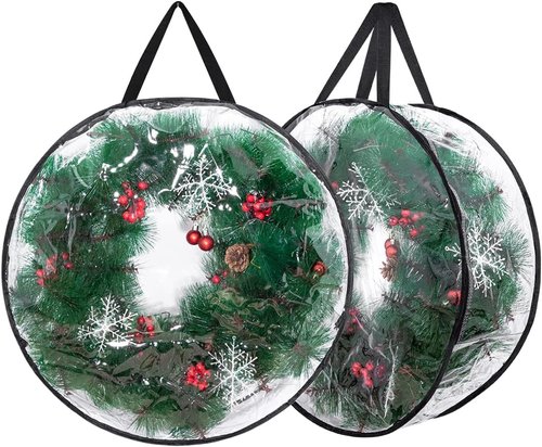 Clear 24-Inch Christmas Wreath Storage Bags by [Brand Name] - 2-Pack with Dual Zippers for Holiday Decor