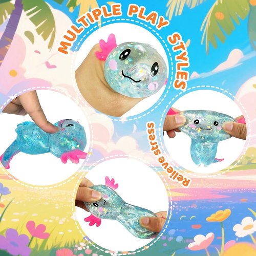Axolotl Squishy Stress Relief Toy - Glitter Fidget Toy for Kids & Adults | Blue Anxiety Relief