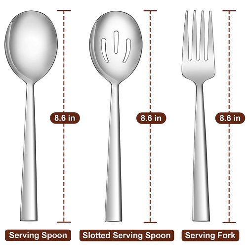 LIANYU 6 Pack Serving Spoons and Forks Set, 8.6 Inch Stainless Steel Metal Serving Utensils for Buffet Catering Banquet, Dishwasher Safe