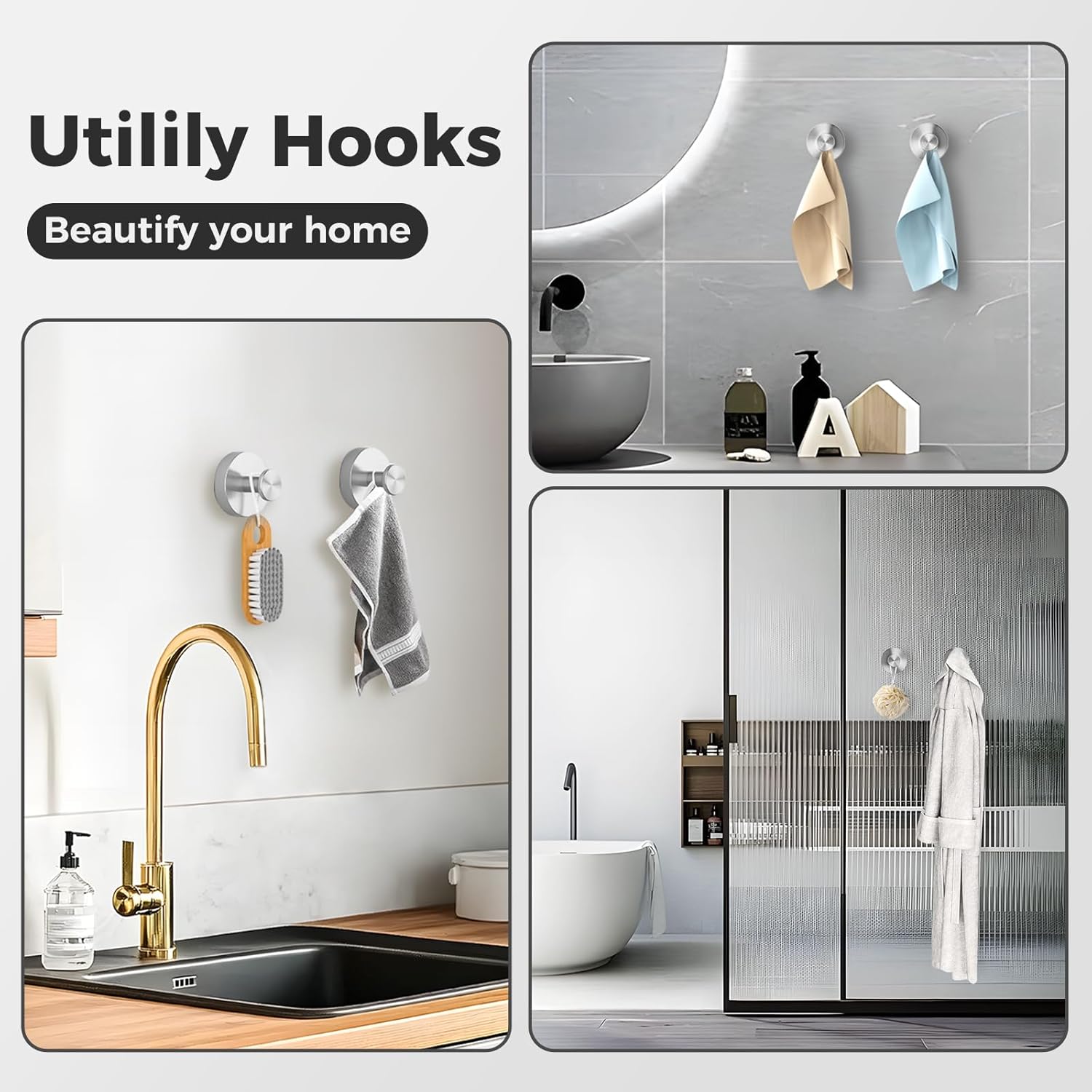 Skiennix Shower Hooks - Removable Suction Cup Hooks for Glass Windows | 2-Pack Silver