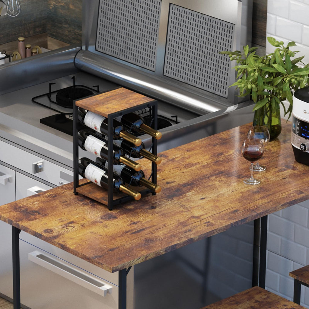 IBUYKE Rustic Wood 6 Bottles Wine Rack for Countertop,3 Tier Free Standing Wine Rack,Wine Bottle Holder Stand Organizer for Home Decor Bar,Cabinet, Pantry,Countertop TMJ901H