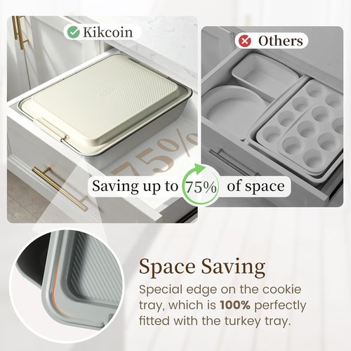 Kikcoin 25 PCS Non-Stick Baking Pans Set - Heavy-Duty Silicone Handle Cookie Sheets | Oven Safe to 450°F, Cream