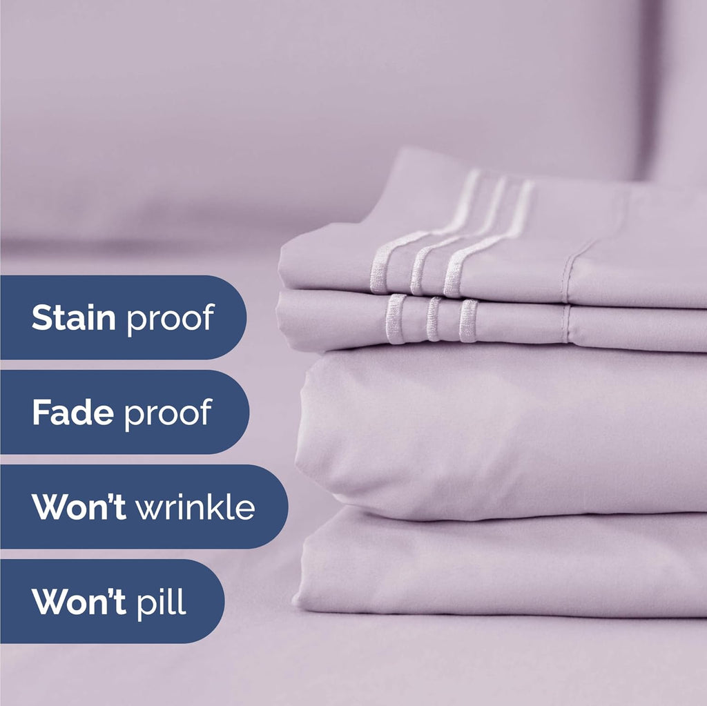 Skiennix Twin Size 3-Piece Sheet Set - Comfy Cooling Bed Sheets - Luxury Hotel Quality - Deep Pockets, Soft, Wrinkle-Free - Light Lavender