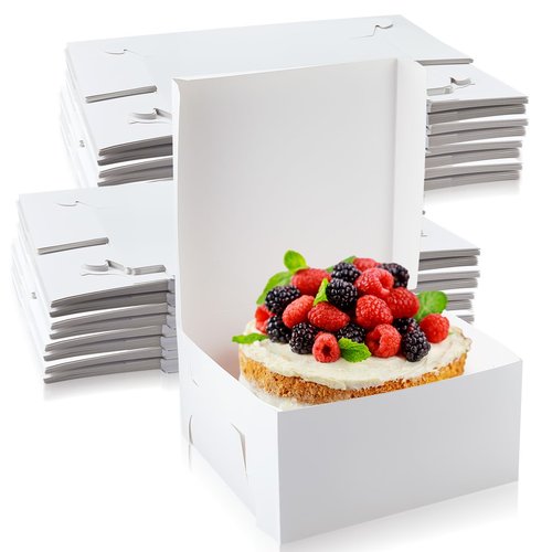 Ireer 50 Pack 12 x 12 x 6 Inch White Cake Boxes Cardboard Bakery Boxes for Pie Pastry Cookie