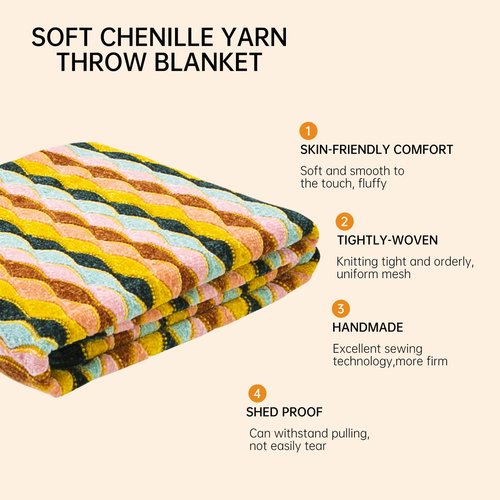 Itigoitie Soft Chenille Yarn Throw 50"x60", Handmade Knit Throw Blanket, for use in All Seasons, Soft Cozy Warm Knitted Blanket for Bed Sofa, Couch Chair, Living Room(1.98Ib)
