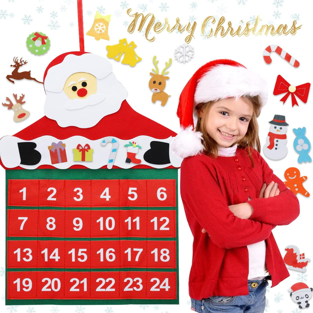 TOY Life Christmas Advent Calendar - 24 Pocket Countdown Calendar for Kids | Felt Santa Decoration