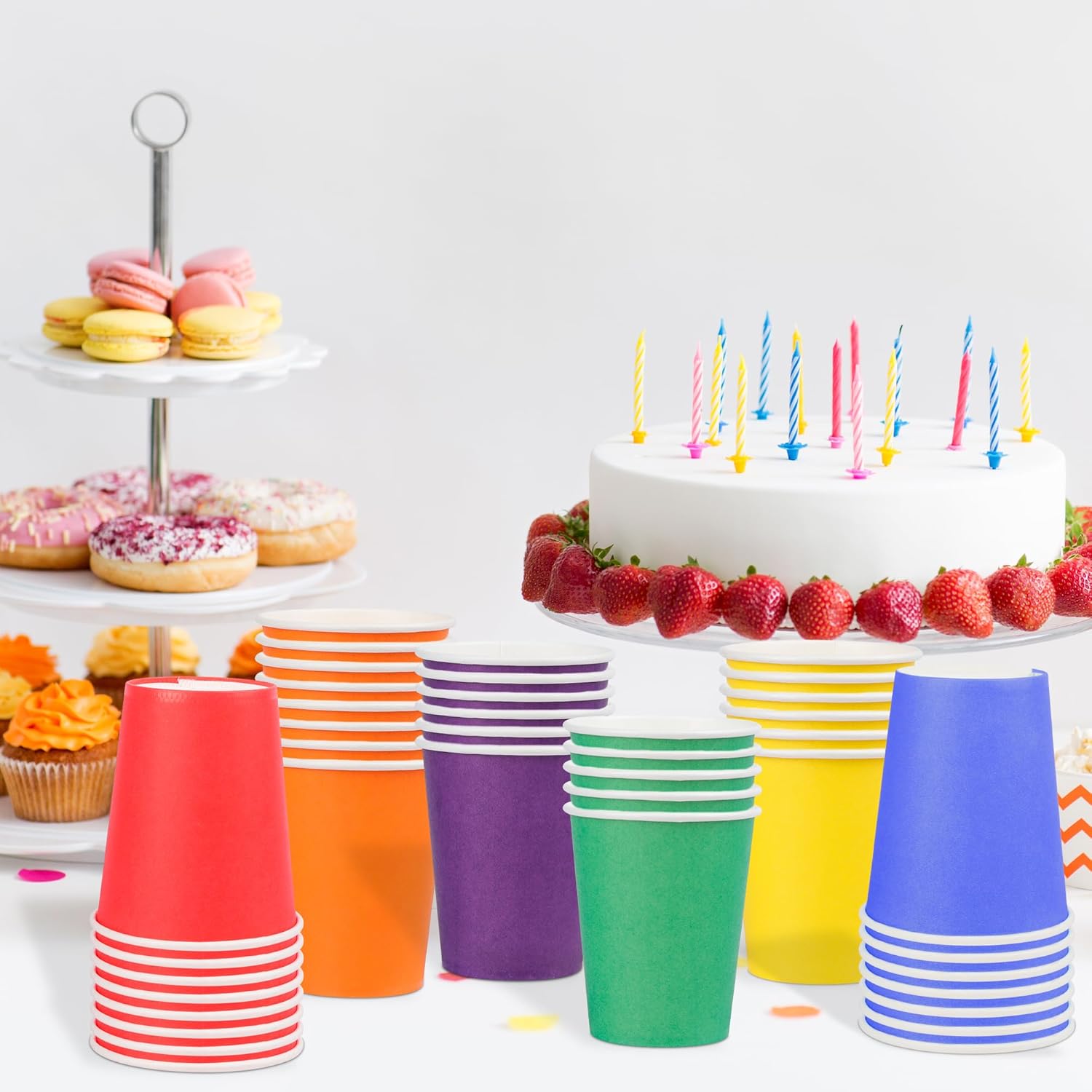 Rainbow Paper Cups by [Brand Name] - 120-Pack 9 Oz Disposable Colorful Party Cups for Birthdays & Events