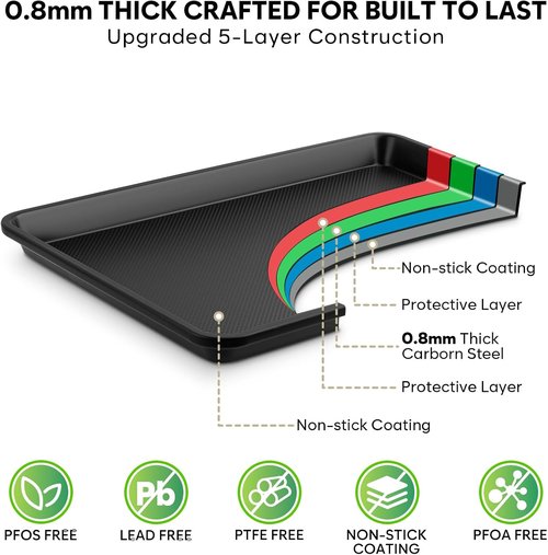 Half Sheet Pan with Cooling Rack by [Brand Name] - 17.3” x 13.1” Non-Stick Heavy Duty Baking Tray