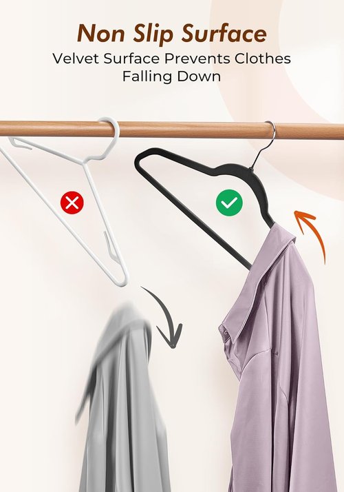 HOUSE DAY Black Velvet Hangers - 50 Pack Non-Slip Felt Closet Essentials | Premium Space-Saving Design