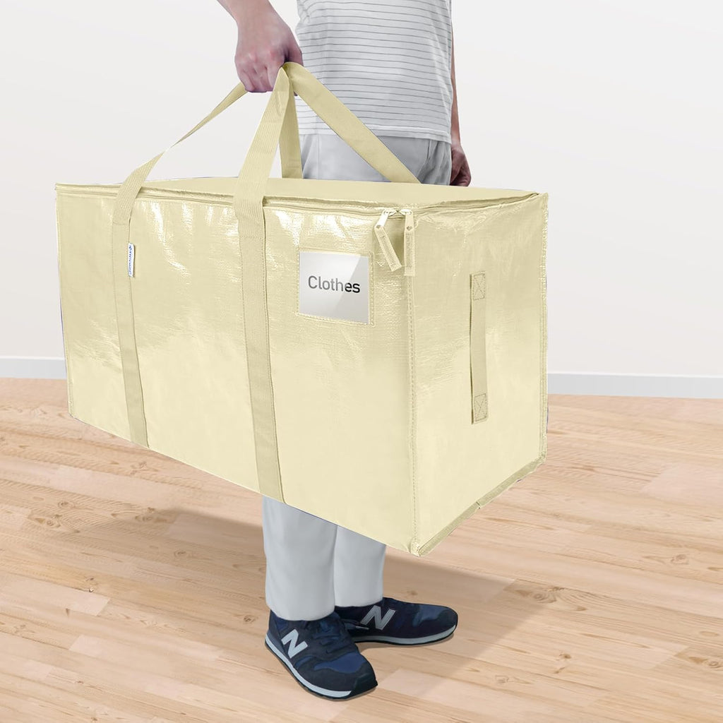 TICONN Extra Large Heavy-Duty Moving Bags - Durable Storage with Zippers & Handles | 4 Pack, Cream