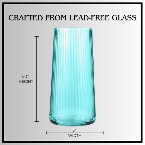 ARTLAND Soho Optic 17.5oz Highball Glass, Set of 4 - Modern Design Elegant Tall Drinking Glasses for Cocktails and More, Durable & Stylish Bar Glassware Essential for Any Occasion (Turquoise)