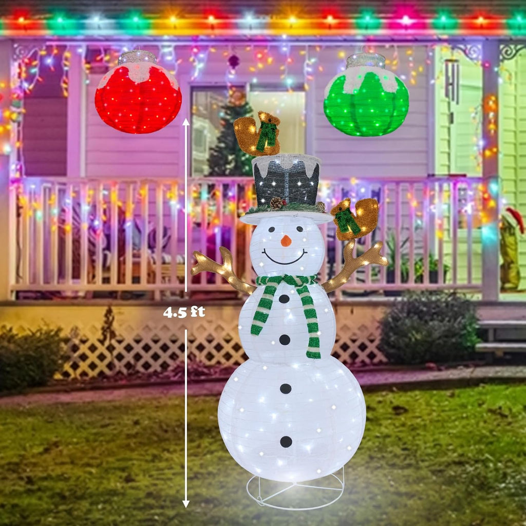 Skiennix Lighted Snowman | Prelit 120 LED Outdoor Christmas Decoration | Collapsible Design for Yard & Porch - Green