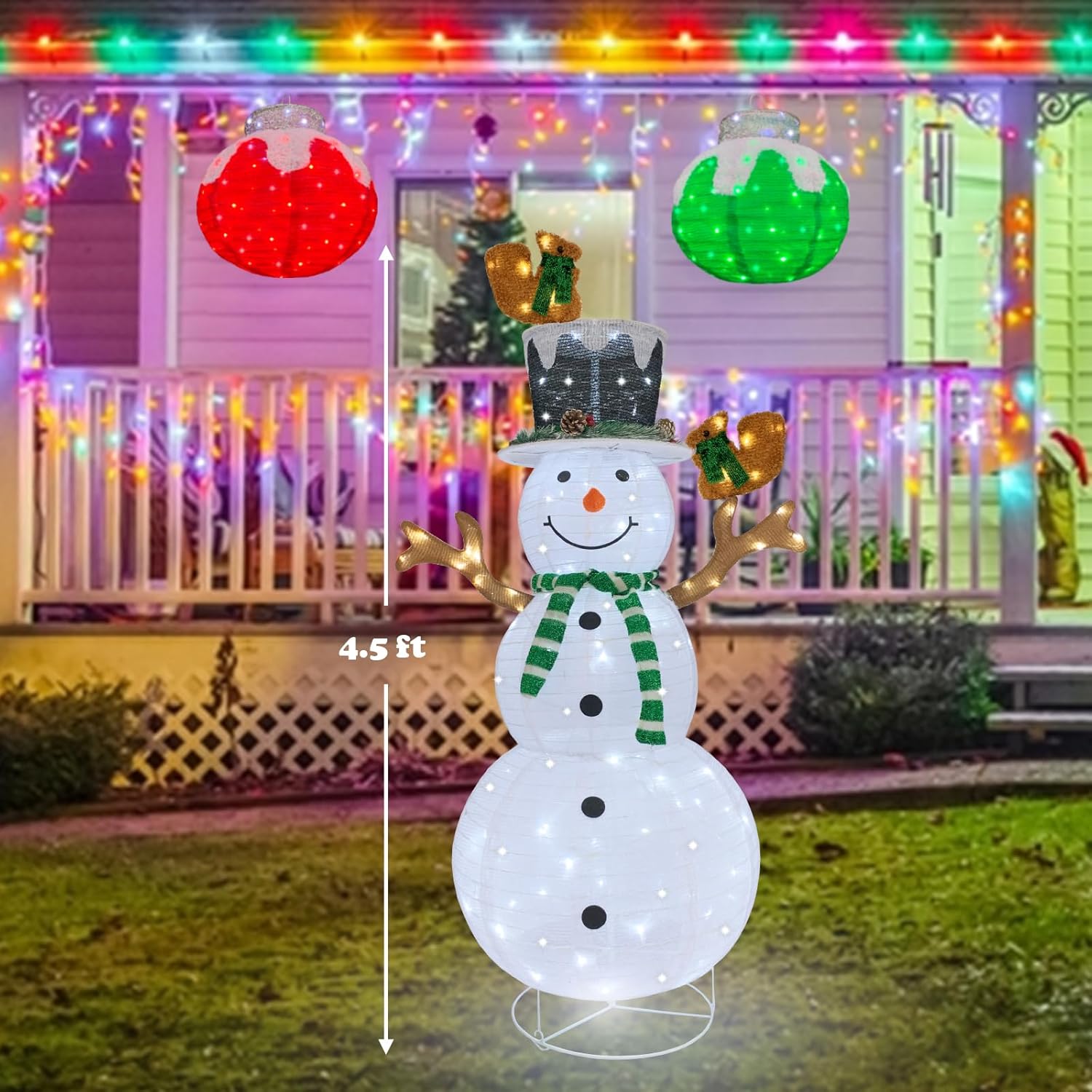 Skiennix Lighted Snowman | Prelit 120 LED Outdoor Christmas Decoration | Collapsible Design for Yard & Porch - Green