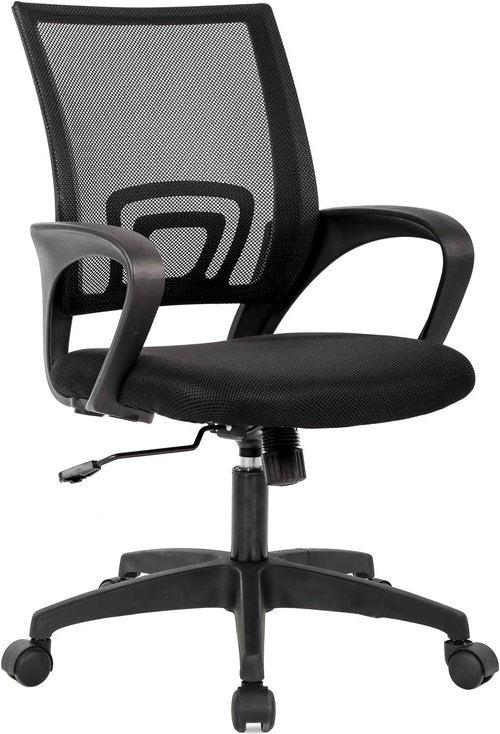 BestOffice Ergonomic Office Chair - Mid-Back Swivel Desk Chair with Breathable Backrest & Lumbar Support - Adjustable Height, Sponge Seat, Rolling Wheels - Black for Adults & Women