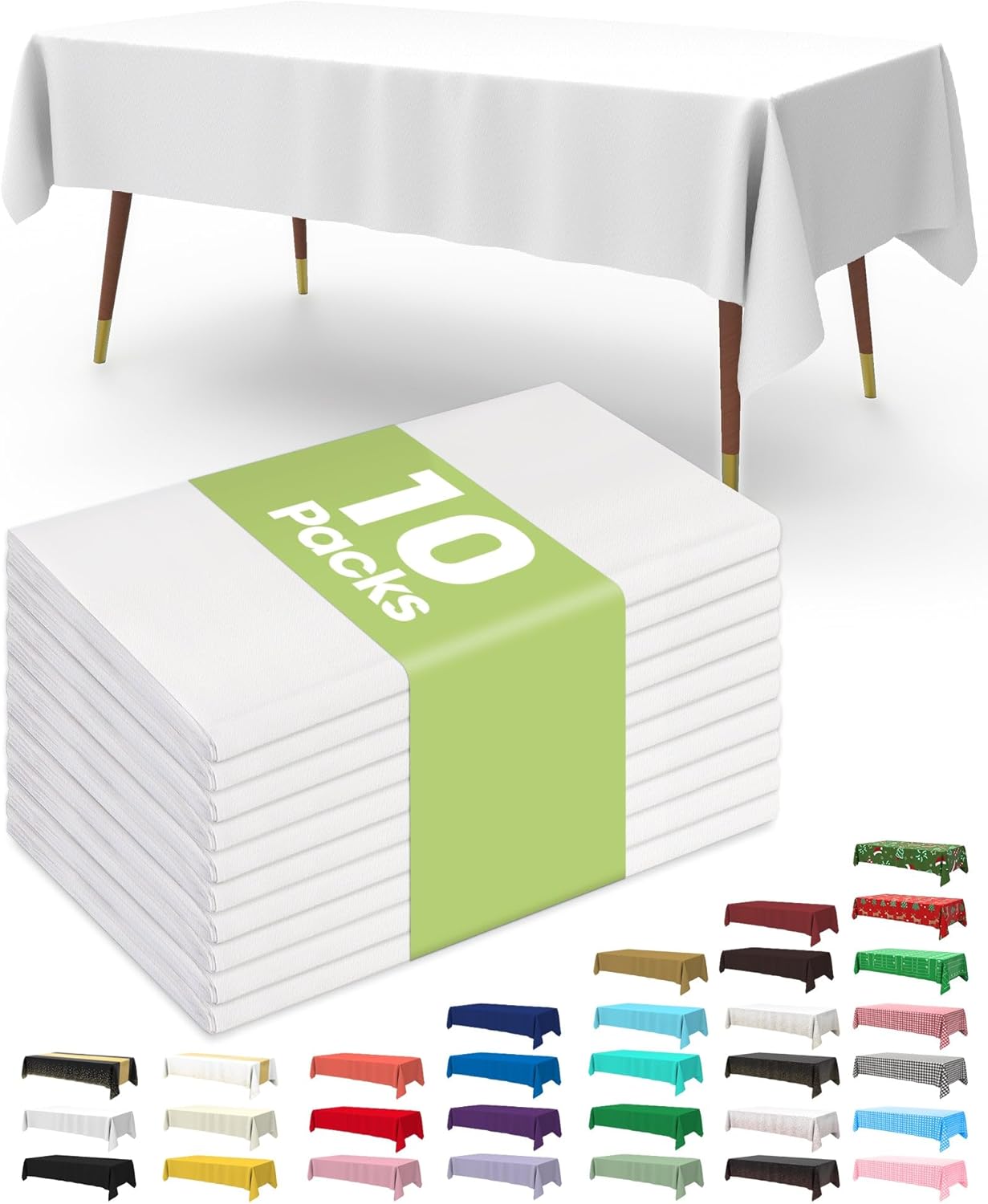 Pureegg Disposable Plastic Tablecloths - 10 Pack, 54 x 72 Inch, Leakproof & Sturdy for Parties, Picnics, Weddings - White
