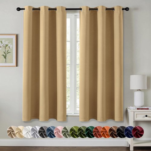 MIULEE Gold Blackout Curtains - Thermal Insulated Room Darkening Drapes | 63-Inch Length, 2 Panels