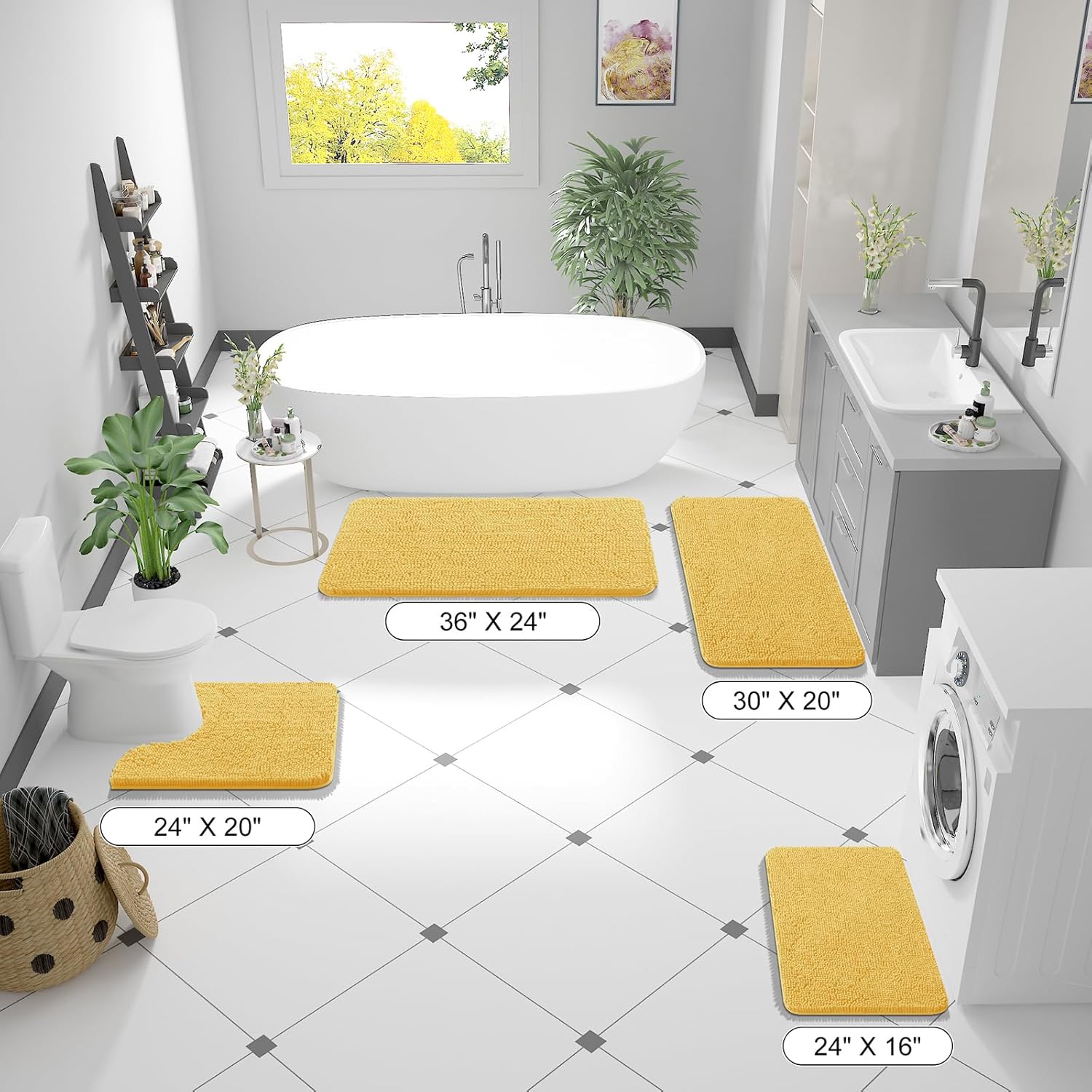 OLANLY U-Shaped Toilet Rug - Extra Soft Chenille, Quick-Dry, Non-Slip Bath Mat | 24x20 Inches, Yellow