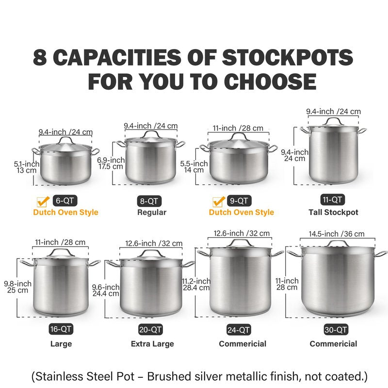 Cooks Standard 6-Quart Stock Pot with Lid, Professional 18/10 Stainless Steel Stockpot Dutch Oven Casserole Cooking Pot, Ollas de Cocina, Compatible with All Stovetops, Silver